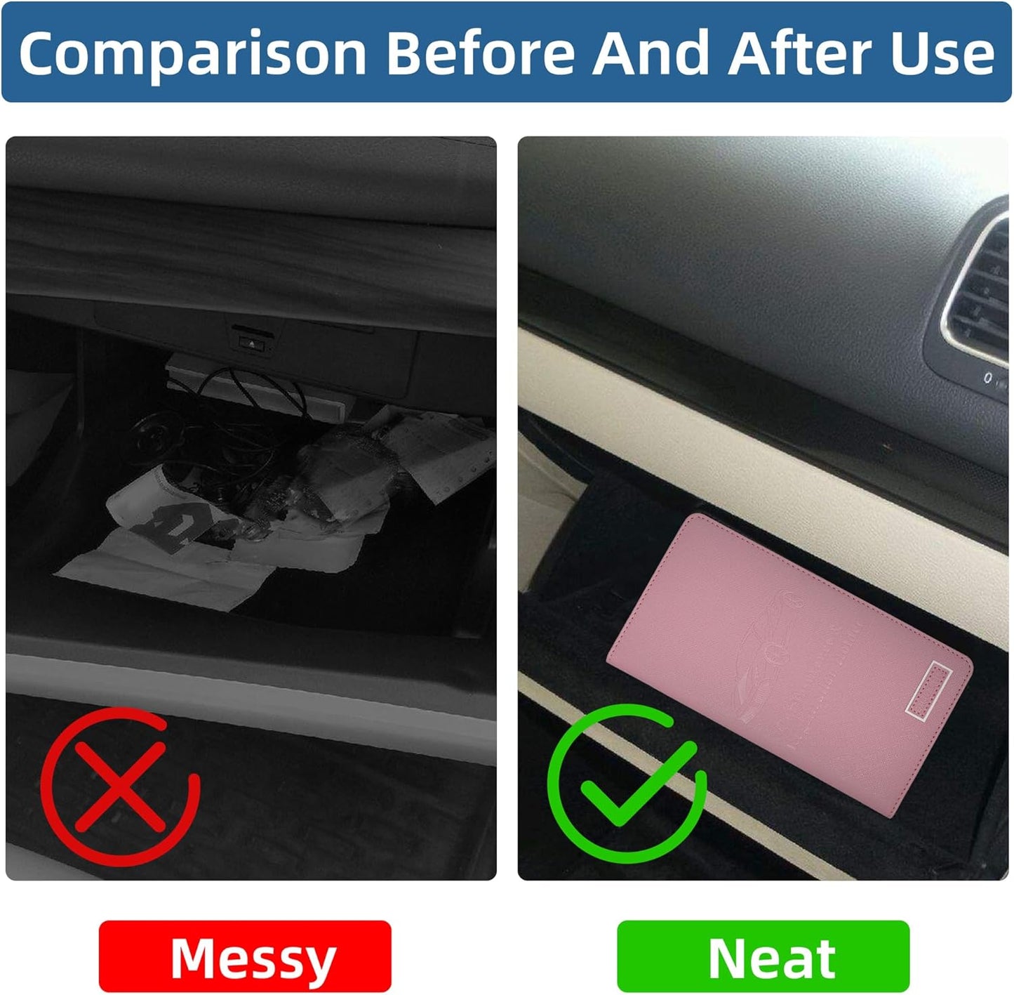 Premium Car Registration & Insurance Card Holder with Magnetic Closure & Clear Pockets, Glove Box Organizer for Documents, Driver's License (Reticulated black)