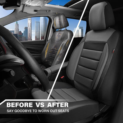 CAR PASS Faux Leather Car Seat Covers Front Seats Only, 3D Foam Support Car Seat Covers, Universal fit for Trucks Vans SUVs Sedans Automotive Comfortable, Airbag Compatible 2 Pieces Front Solid Black