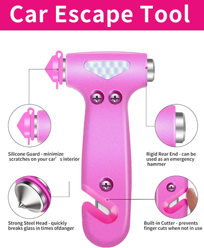 Car Glass Breaker and Seatbelt Cutter, Emergency Escape Tool, Pink | Built with ABS Handle and Carbon Steel Tip, Compact Design for Car Doors, Seats and Glove Box, Practical Gift for Driver