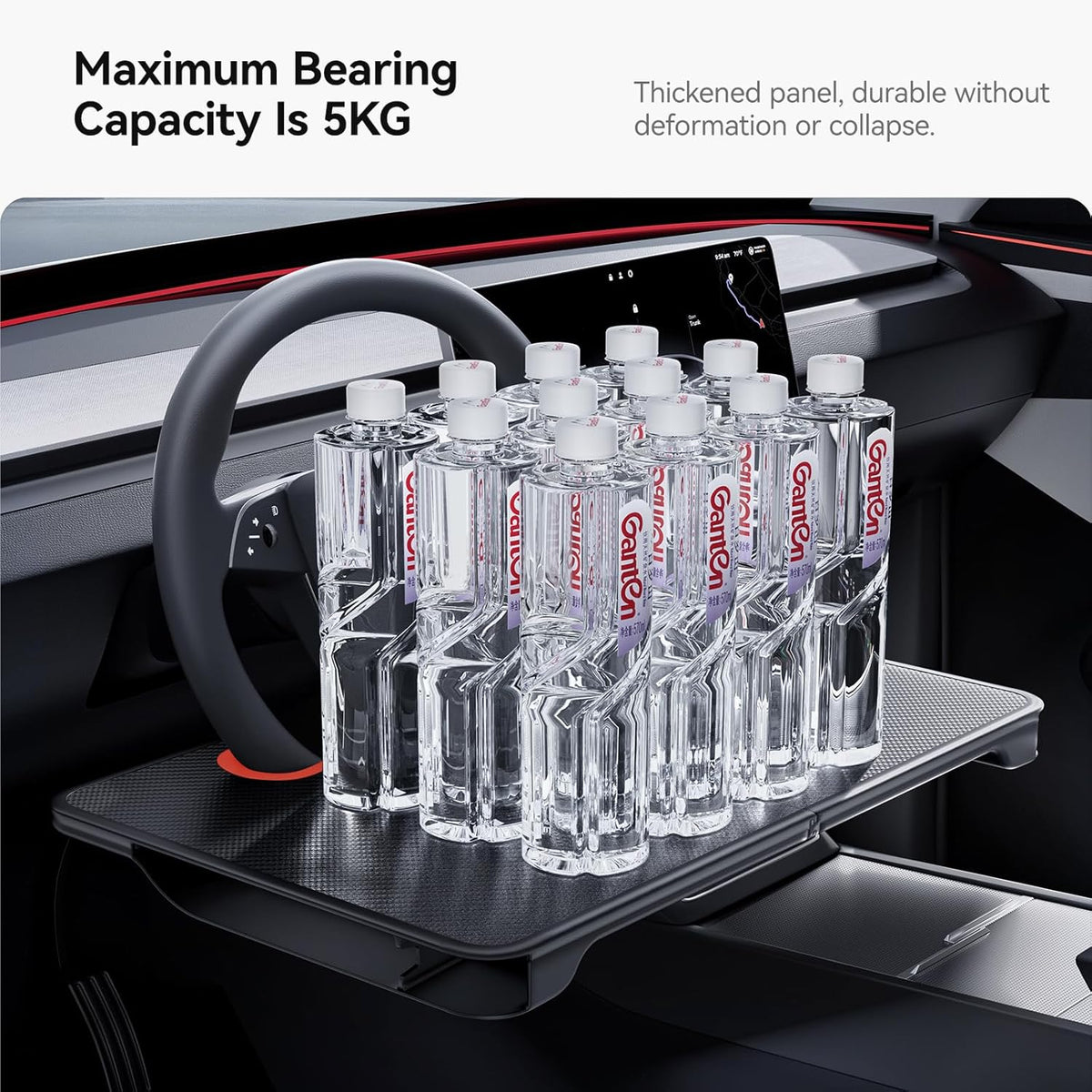 YONZEE 2-in-1 Car Steering Wheel Desk Tray & Car Seat Gap Filler Organizer – Foldable Carbon Fiber Look Table for Laptop, Eating Food, Writing – for Standard Round Steering Wheels