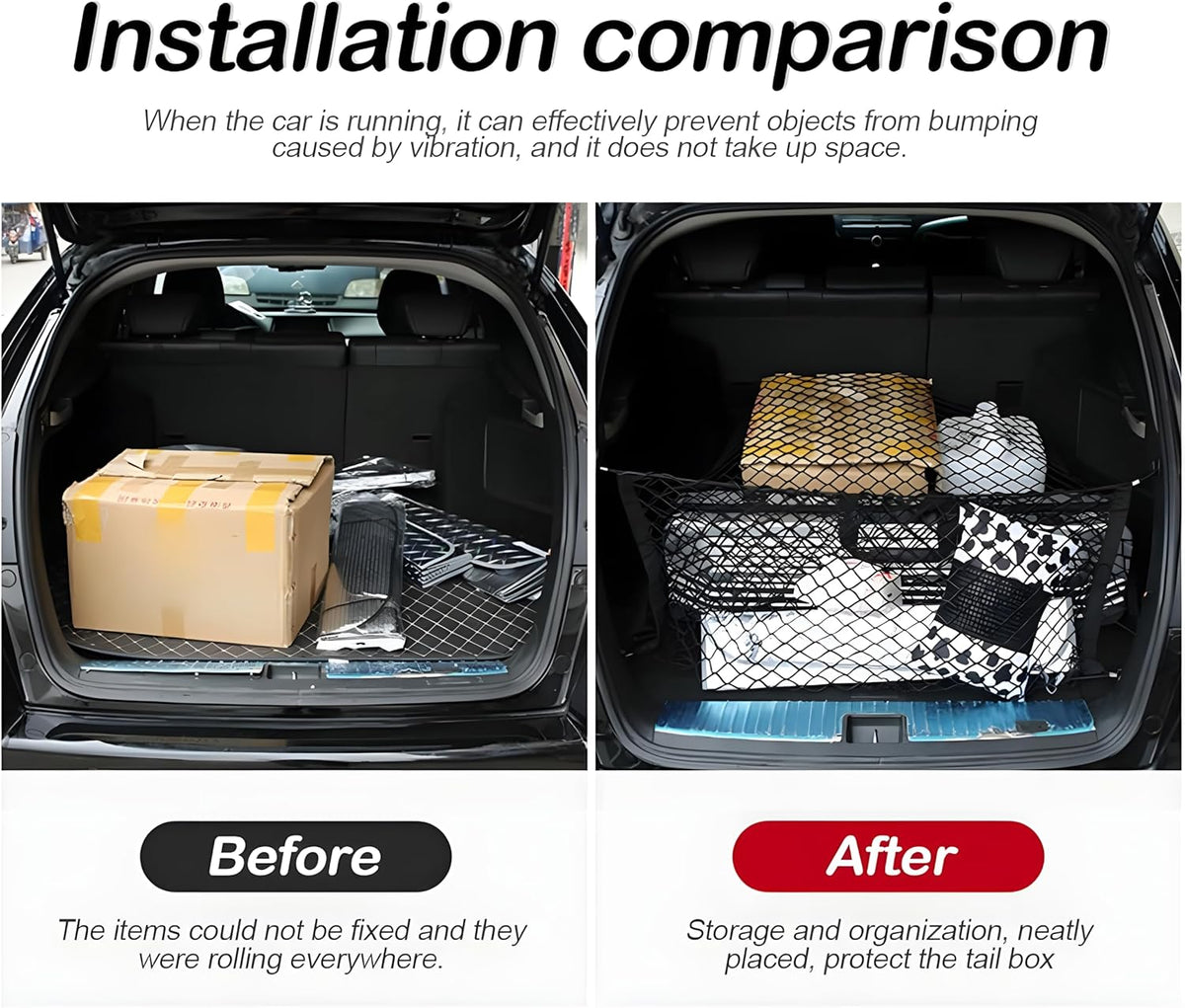 Osilly Car Rear Cargo Net, Double-Layer Adjustable Stretchable Elastic Storage Organizer Net, Trunk Cargo Storage Mesh Net with Hooks, Car Interior Accessories Fit for Vehicle, Trucks, SUV (Large)
