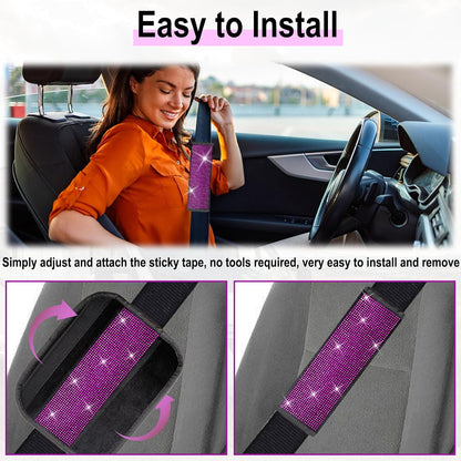 ecocstm 2 PCS Bling Car Seat Belt Shoulder Pads, Bling Seat Belt Covers with Bling Rhinestones, Car Accessories Seatbelt Strap Pad with Crystal Diamond for Car, Truck, SUV (White Diamond)