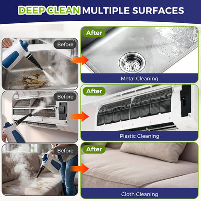 Handheld Steam Cleaner, 230°F Pressurized Steamer with No Water Spitting & Continuous Steam, 350ML Chemical-Free Deep Cleaning for Grease & Grime, 12 Accessories for Grout, Bathroom, Kitchen & Car