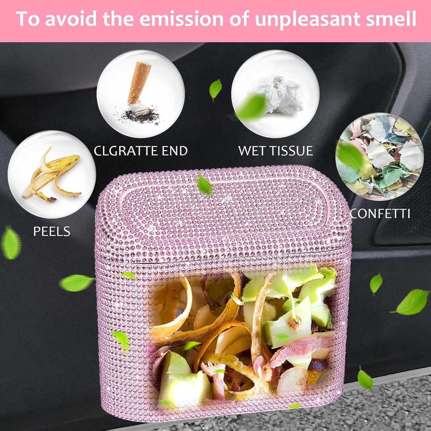 Accmor Car Trash Can with Lid, Mini Auto Dustbin Garbage Organizer Holder 2 Packs, Automotive Storage Container Bin with 60 Pcs Bags for Vehicle, Home, Office