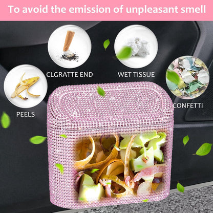 Accmor Car Trash Can with Lid, Mini Auto Dustbin Garbage Organizer Holder 2 Packs, Automotive Storage Container Bin with 60 Pcs Bags for Vehicle, Home, Office