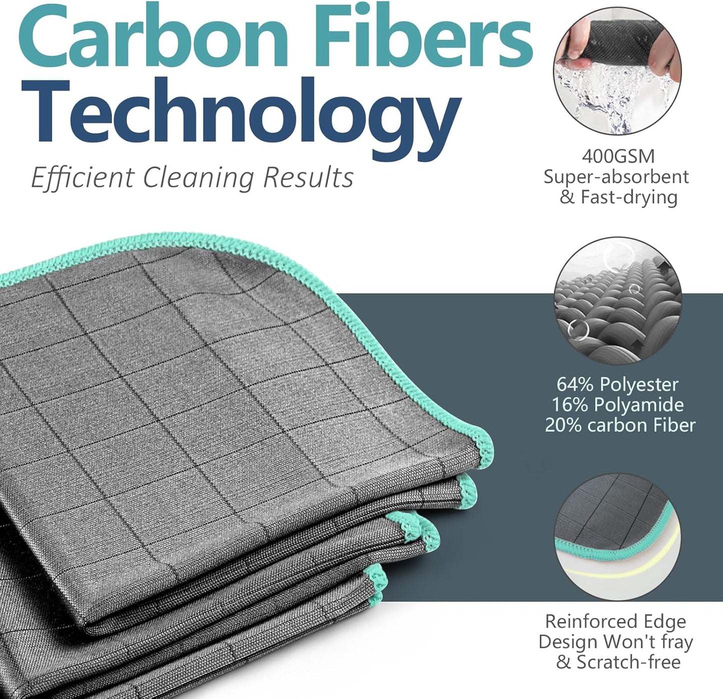 Airlab Microfiber Towels for Cars Wash Drying Thick Plush Cleaning Cloth Auto Detailing Super Absorbent for Interior & Exterior Lint Free, Streak Free, 16" X 16", 800 GSM, Pack of 4