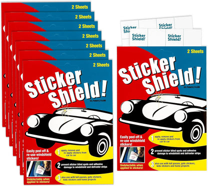 STICKER SHIELD - Windshield Sticker Applicator for Easy Application, Removal and Re-Application from Car to Car - 4 inch x 6 inch Sheets (Pack of 2 Sheets)