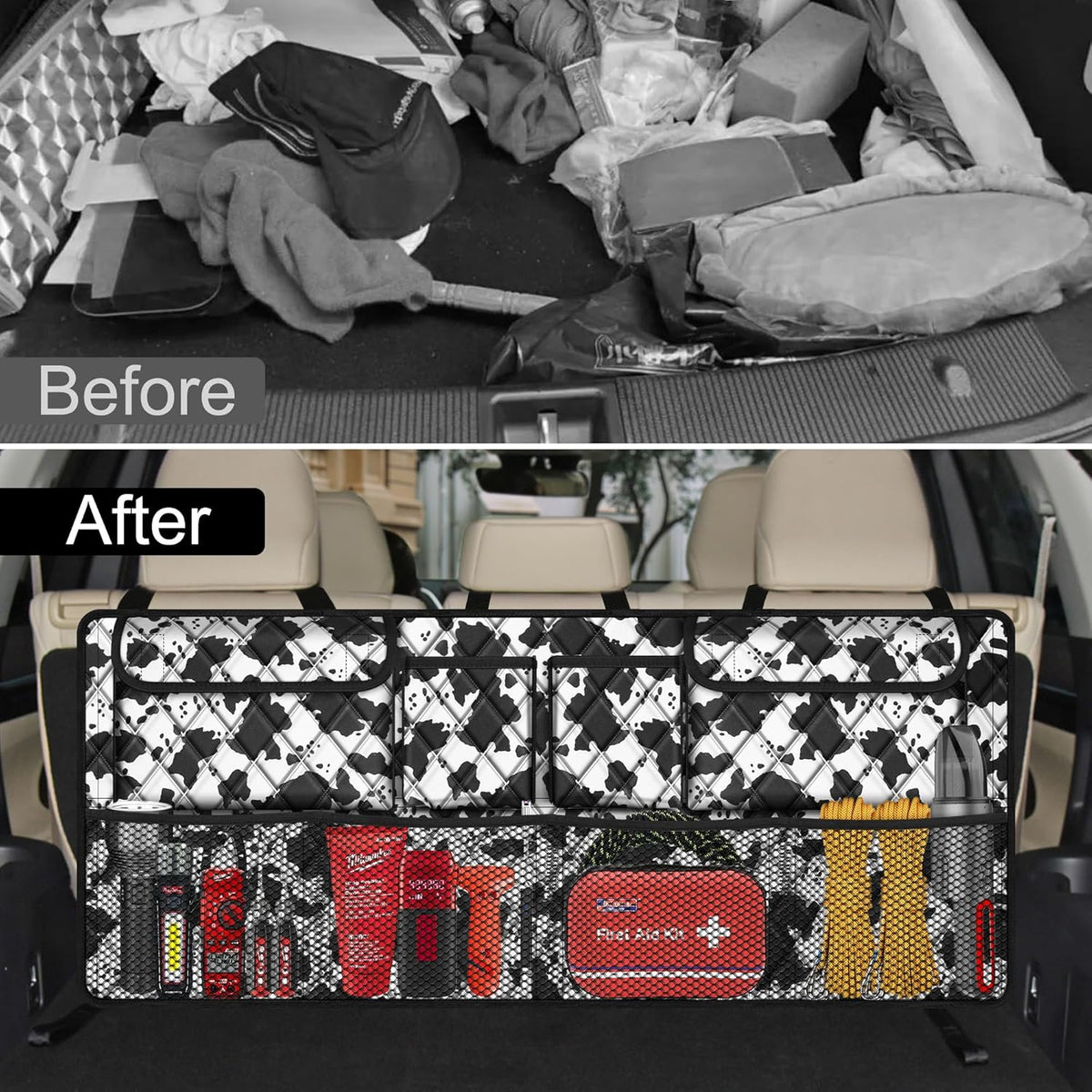 Femuar Car Trunk Organizer, Large Capacity Backseat Trunk Organizer (42"*18"), Collapsible Car Storage Bag with 8 Pockets, SUV/MPV/Truck - Black
