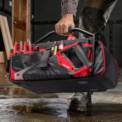HAUTMEC 13 Inch Tool Bag, Foldable Open Top Tool Bag with Stiff Frame, Heavy-Duty Tool Tote with Padded Handle, Water-Resistant Base, Portable Tool Organizer for DIY & Jobsite Use – TB0001