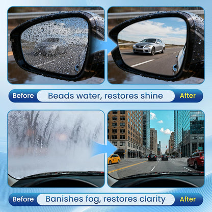 Water Repellent & Anti-Fog Spray | Quick Interior & Exterior Car Glass Bundle for Long-Lasting Clear Vision | Hydrophobic Coating for Windshield Windows Mirrors Glasses Helmets & Swim Masks