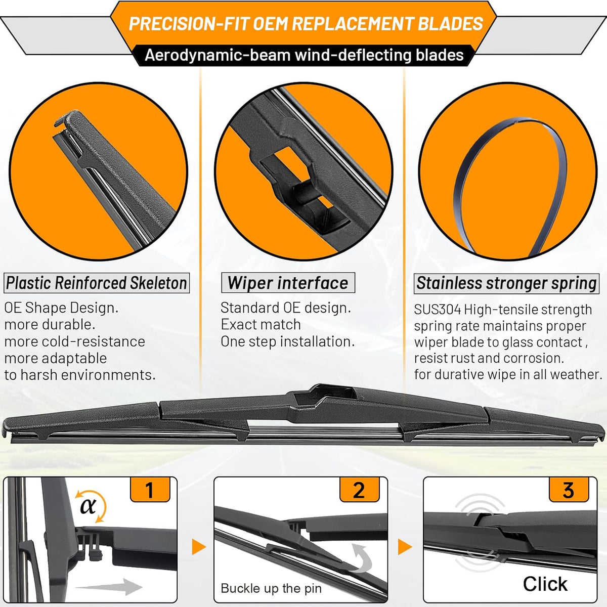 AUTOBOO 3-Pack Windshield Wiper Blades for Subaru Outback 2020-2025, Original Equipment Replacement 26"+18" Front and 16" Rear, All-Weather Performance, Easy One-Click Install
