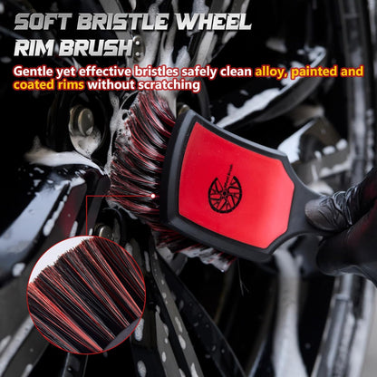 BMLEI Wheel & Tire Brush Set, 2 Pack Car Wheel Brush & Tire Cleaner Brushes, Soft Bristle Rim Brush and Stiff Tire Scrub Brush, Scratch-Free Wheel Cleaning Kit for Car Detailing, Trucks, SUVs