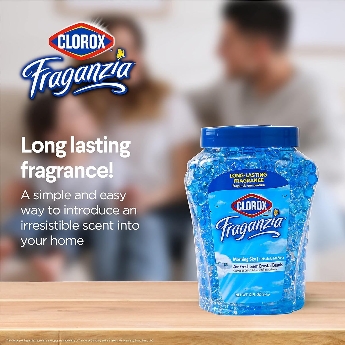 Clorox Fraganzia Crystal Beads Air Freshener, Long Lasting Room Deodorizer and Odor Eliminator Gel Beads to Freshen Home, Car, or Office, Fresh Ocean Breeze Scent, 12 Fl Oz
