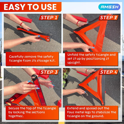 3Pack Safety Triangles Kit, Reflective Triangles Roadside, Standard Emergency Triangles with Case Warning Triangles for Vehicles Breakdown
