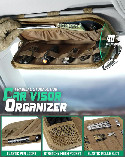 LIVANS Tactical Car Sun Visor Organizer, Auto Accessories Semi-Rigid Molle Panel with Zipper Storage Pouch & Glasses Holder, Gift for Car Gear, Fit Cars, Trucks, Suvs, Jeeps & Patrols (Gray)