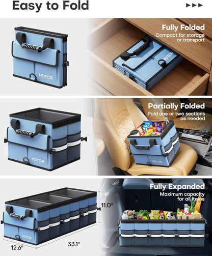 HOTOR Car Trunk Organizer - Trunk Organizer for SUV with Removable Cooler Bag, Foldable Cover, 3 Compartment Car Storage Essential Car Accessories for Truck, Van & Sedan, Black, 33.1" x 12.6" x 11.0"