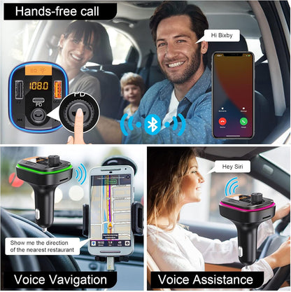 Bluetooth FM Transmitter for Car - BAISHUN Bluetooth 5.0 Adapter PD20W+QC3.0 Cigarette Lighter Radio Receiver Music Player Car Charger Supports Hands-Free Call Siri Google Assistant