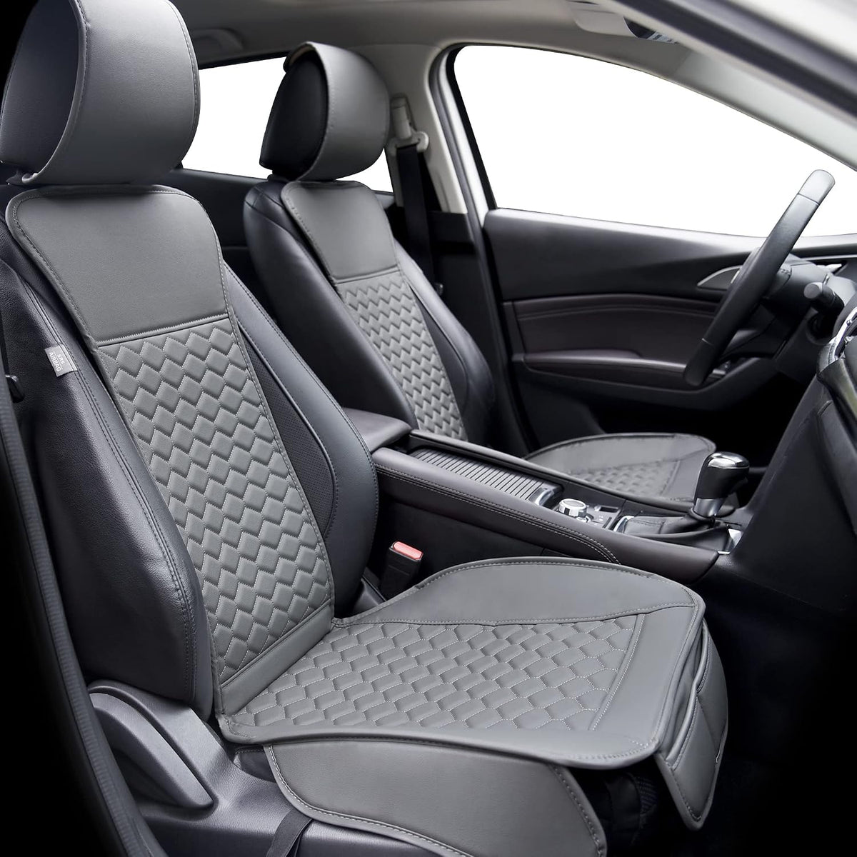 Elantrip 2PCs Front Car Seat Covers Leather Water Proof Seat Protector Universal fit for Most Cars SUVs and Trucks Black