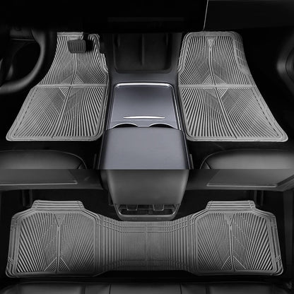 CAR PASS Rubber Floor Mats, All Weather Waterproof Trim-to-Fit Automotive Mats for Cars Trucks SUV, Anti-Slip Easy Clean, Heavy Duty Full Set 3-Piece, All Black