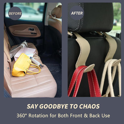 Amooca 4-Pack Car Headrest Hooks Vehicle Storage Organizer for Purses Handbags Groceries Backpack Coats –Holds 55lbs 360° Rotating Black