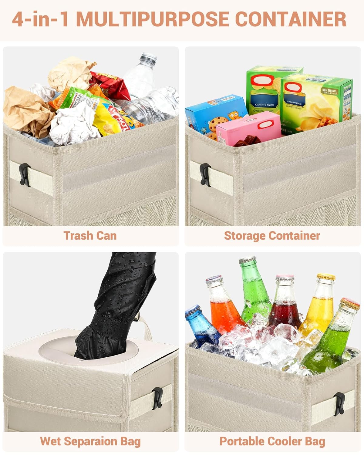 Capolo Car Trash Can with Lid, Leakproof Car Trash Bag Hanging Waterproof Automotive Garbage Can with Storage Pockets Mini Vehicle Trash Bin for Back/Front Seat(Black,2.5 Gallon)