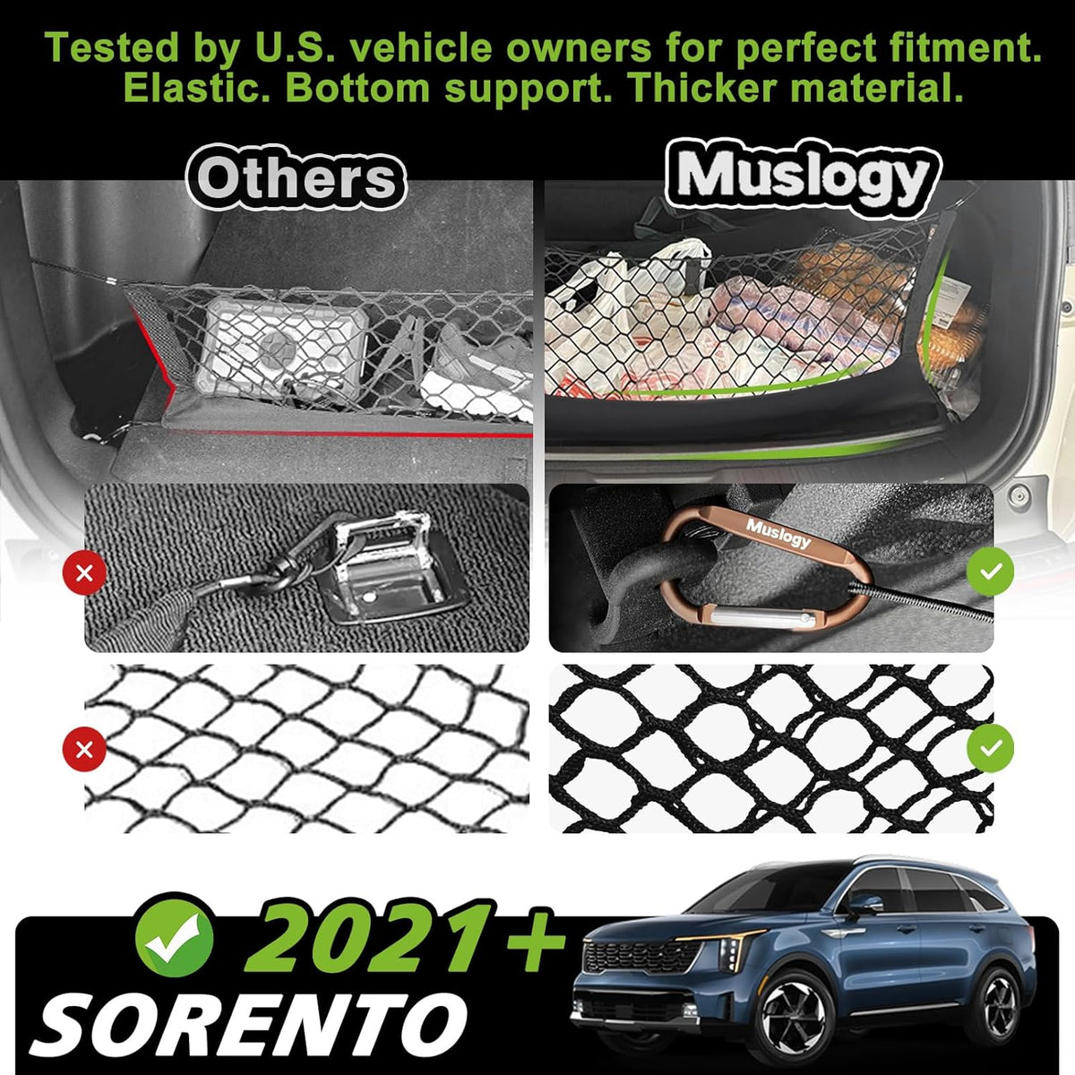Muslogy Truck Bed Cargo Net Trunk Netting Compatible with 2023-2025 2026 Honda CR-V Accessories, Pickup Cargo Organizer SUV Sedan Storage Net w/Heavy Duty Carabiners - Colors A