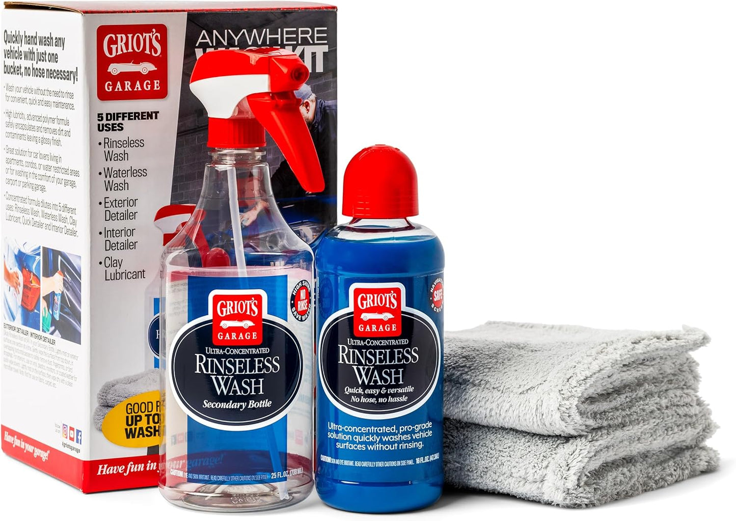 Griot's Garage Rinseless Wash for Car Cleaning and Detailing, No-Rinse Vehicle Washing, Dilutes Into Detailer, Clay Bar Lubricant, 10479, 35oz