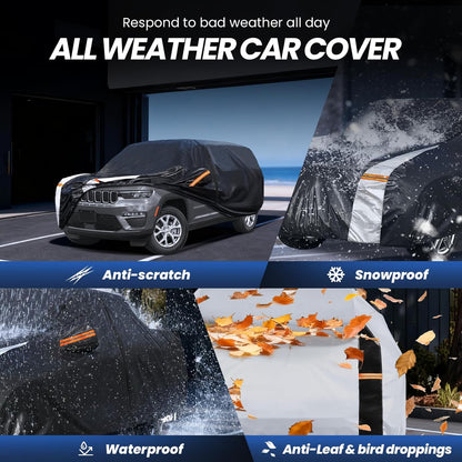 Large SUV Car Cover for Chevy Suburban 100% Waterproof All Weather, Heavy Duty Outdoor Full Exterior Covers Rain Sun Wind UV Protection. - Colors B