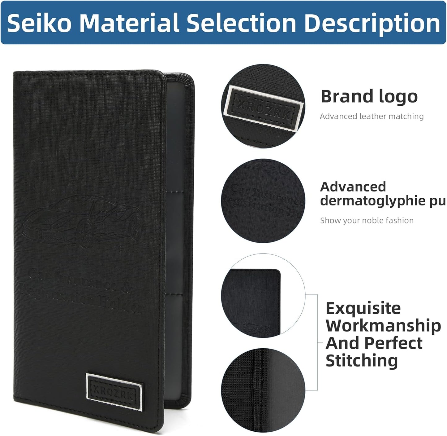 Premium Car Registration & Insurance Card Holder with Magnetic Closure & Clear Pockets, Glove Box Organizer for Documents, Driver's License (Reticulated black)
