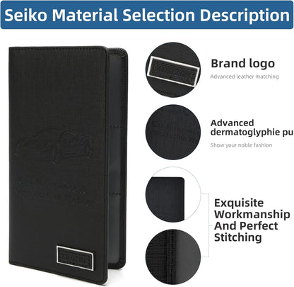 Premium Car Registration & Insurance Card Holder with Magnetic Closure & Clear Pockets, Glove Box Organizer for Documents, Driver's License (Reticulated black)