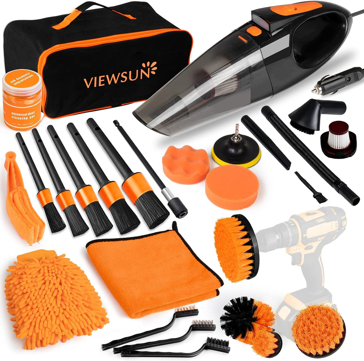 17pcs Car Cleaning Kit, Pink Car Interior Detailing Kit with High Power Handheld Vacuum, Detailing Brush Set, Windshield Cleaner, Cleaning Gel, Complete Auto Accessories for Women Gift