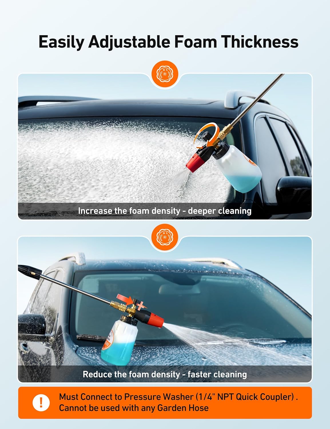 AstroAI Foam Cannon, Heavy Duty Car Foam Blaster Wide Neck Adjustable Snow Foam Lance and Thick Foam for Pressure Washer with 1/4" Quick Connector,1L Bottle