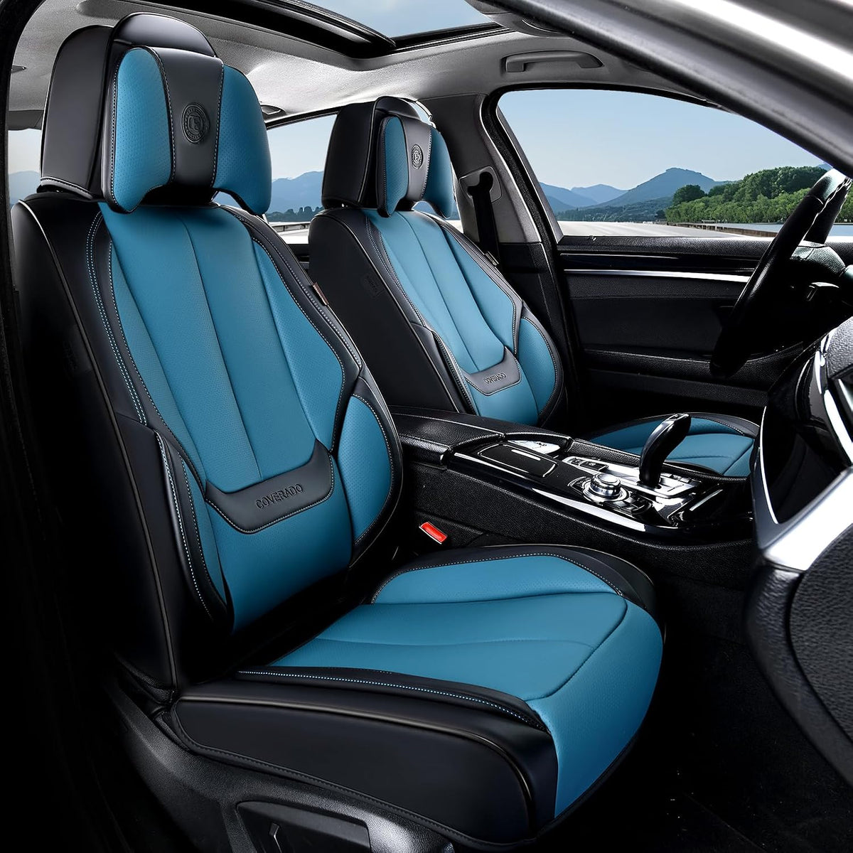 Coverado Seat Covers Full Set, Black Seat Covers for Cars 5 Seats, Car Seat Protector, Waterproof Nappa Leather Car Seat Cushion, Front and Rear Car Seat Cover Fit for Most Sedans SUV Pick-up Truck - Colors B