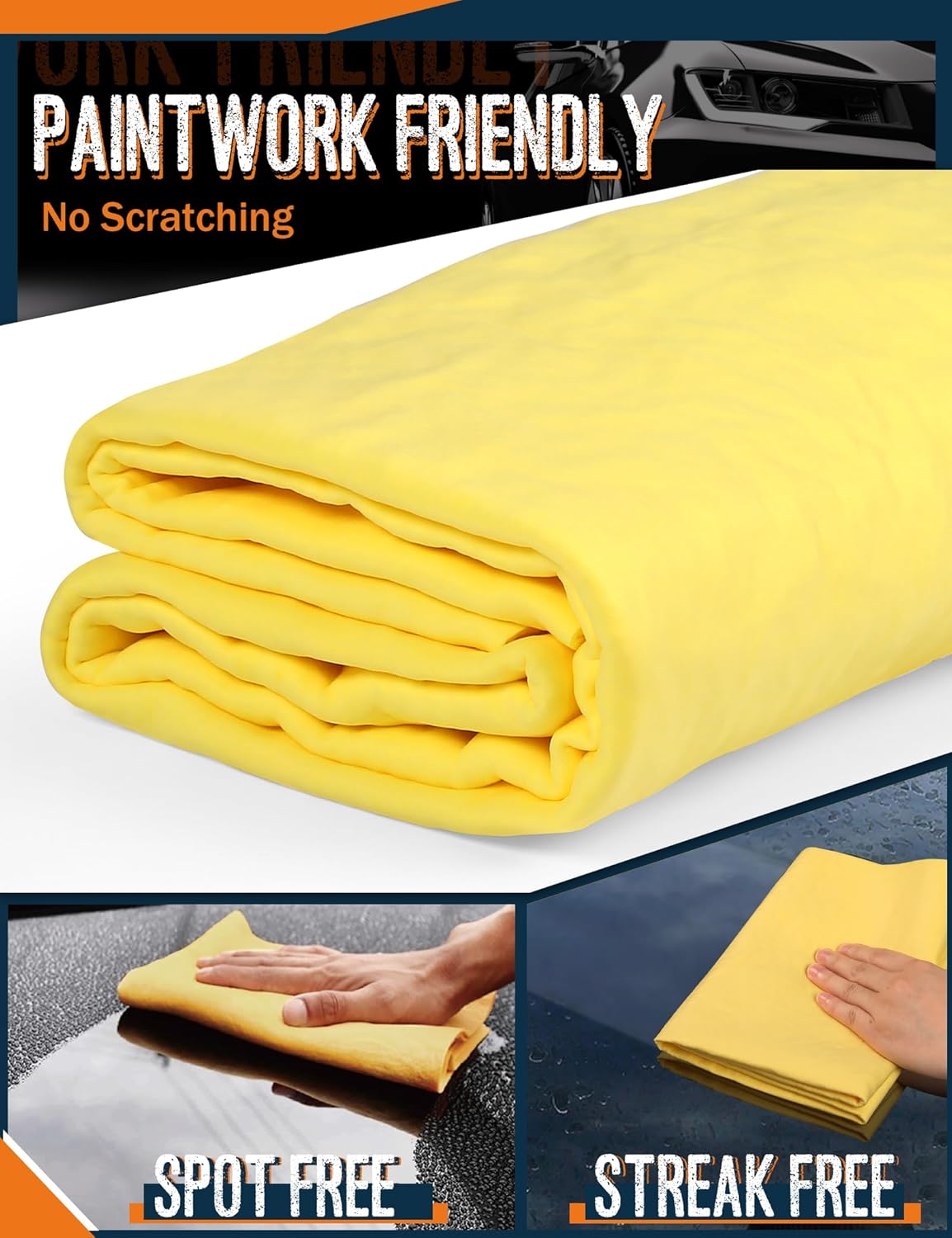 Premium Absorbent Car Drying Chamois Cloth Shammy Towel, 26''x17'' Large, Reusable for Vehicle, Bathroom, Dust Remove, No Spots/Streak/Scratch, Blue