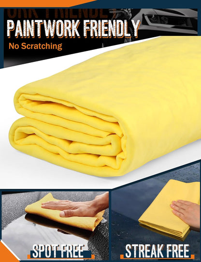 Premium Absorbent Car Drying Chamois Cloth Shammy Towel, 26''x17'' Large, Reusable for Vehicle, Bathroom, Dust Remove, No Spots/Streak/Scratch, Blue