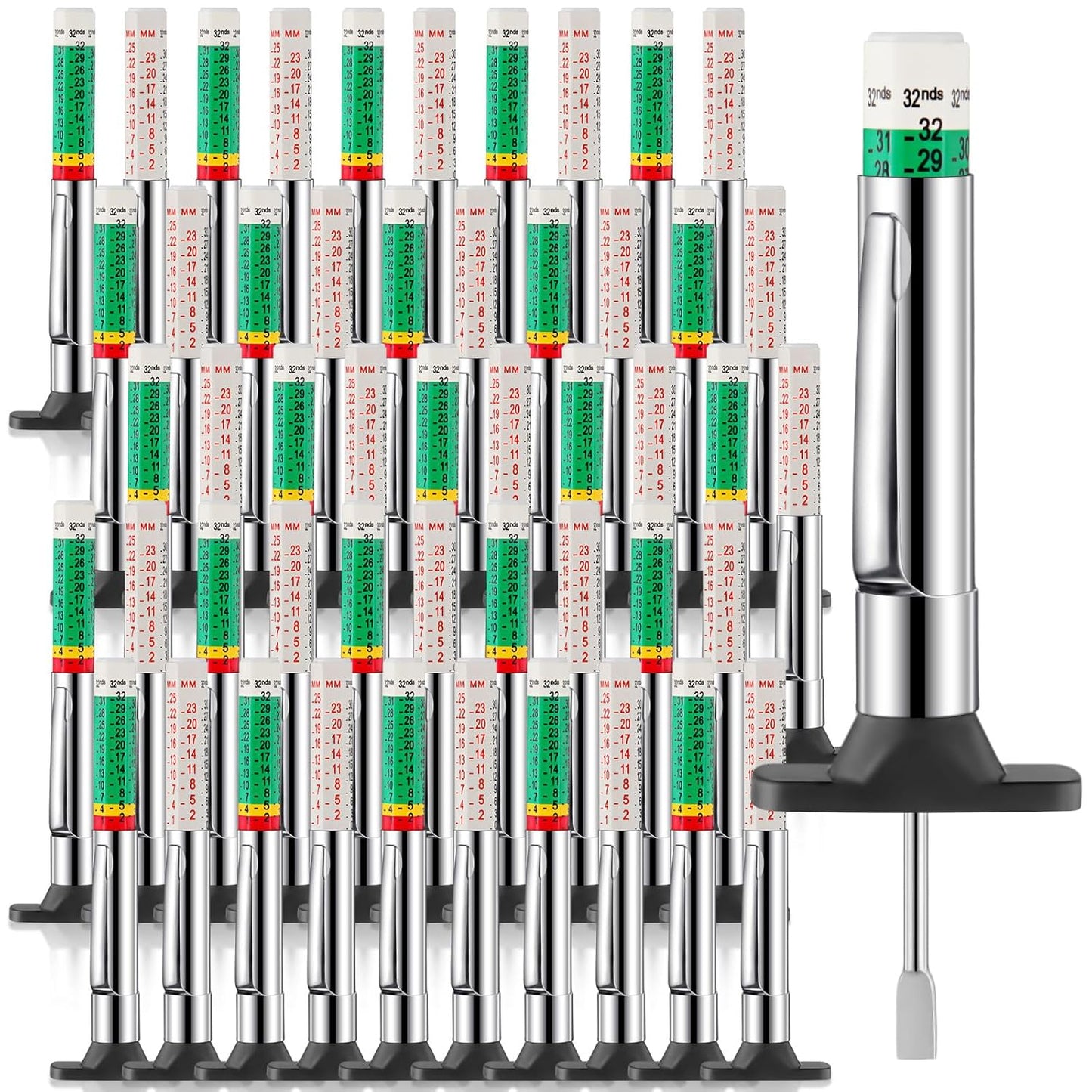 Tellegloww 50 Pcs Tire Tread Depth Gauge Color Coded Tyre Depth Gauge Tool Tread Accurate Measure Tools Metric Gauges for Car Trucks Various Vehicle (White and Green)