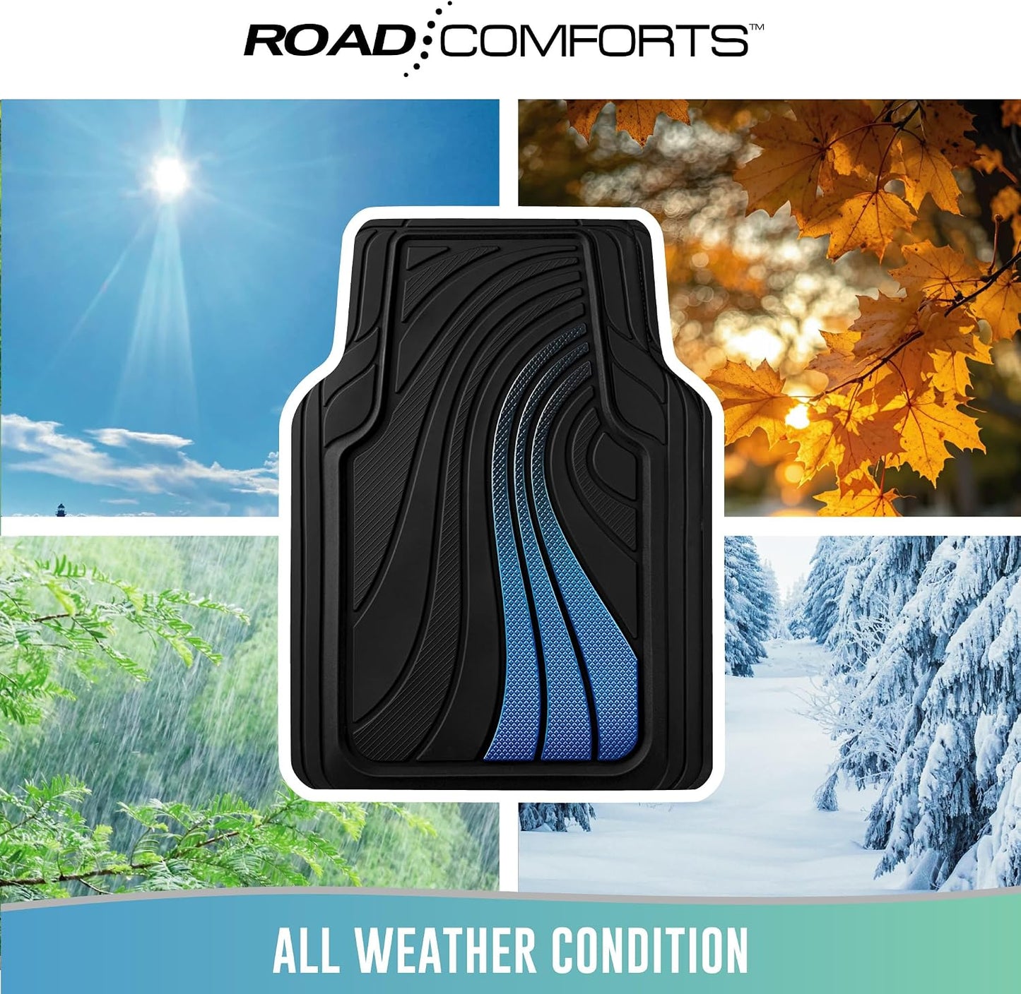 Road Comforts Car Floor Mats Full Set – Front & Rear Car Floor Mats with Aluminum Design, Anti-Slip Backing, All-Weather Protection, Trim-to-Fit Car Mats for Most Sedans, SUVs & Vans -All Pink