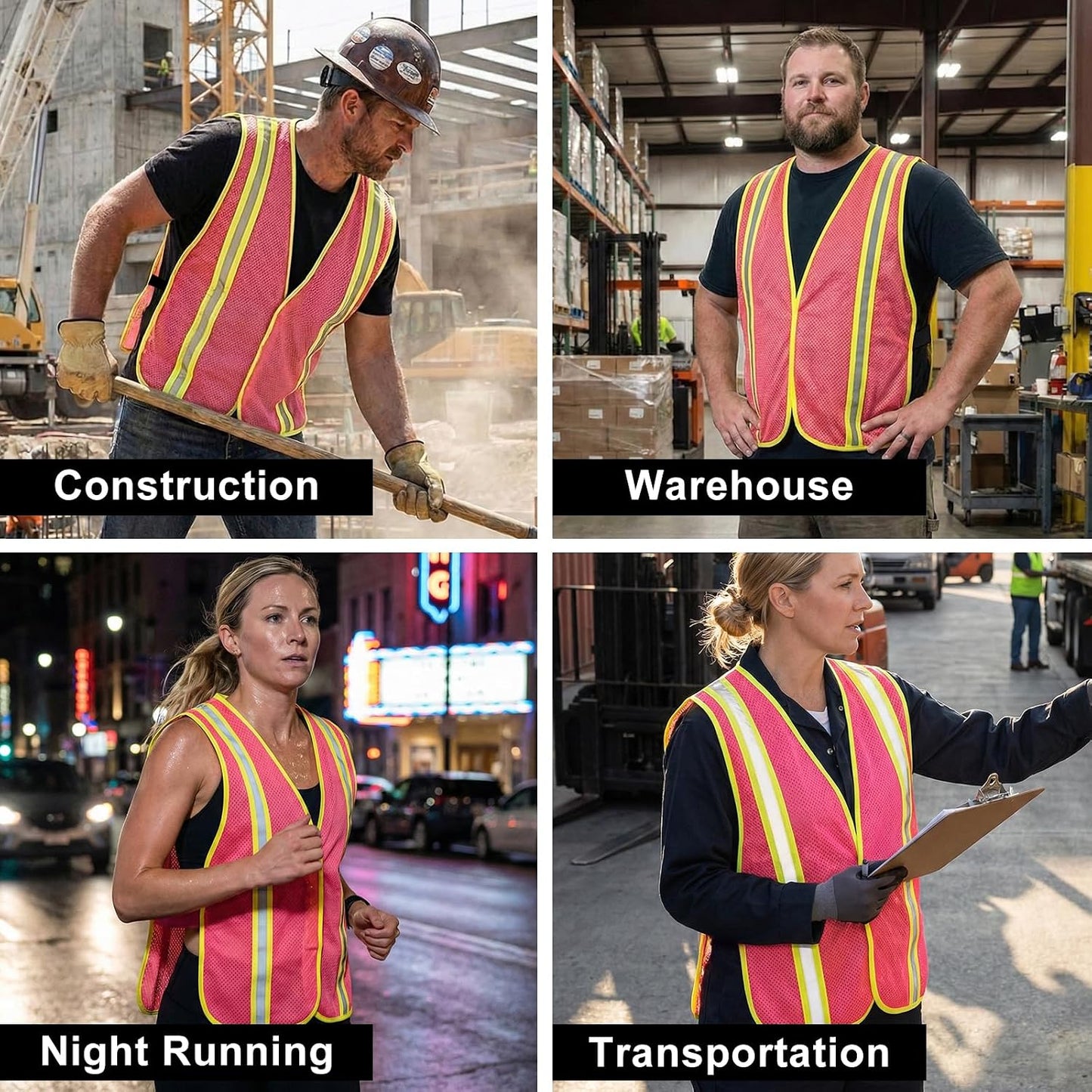 High Visibility Reflective Safety Vest for Men Women Class 2 Hi Vis Mesh Fabric Safety Work Jacket with Elastic Band