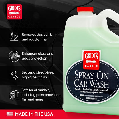 Griot's Garage Spray-On Car Wash for Vehicle Cleaning and Detailing, Rinseless and Waterless, No Hose and Bucket Needed, With Carnauba Wax Protection, 11065, 35oz