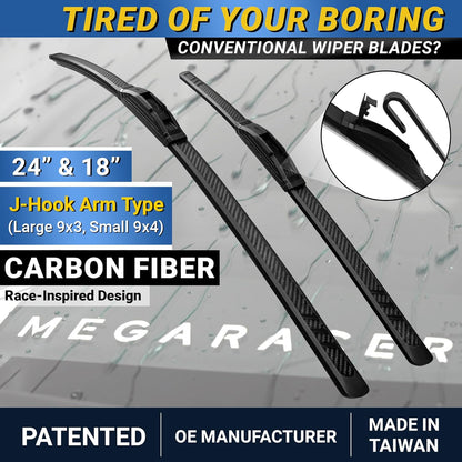 Premium Silicone Carbon Fiber Windshield Wiper Blades 22" & 20" - Patented All-Season, Quiet & Smooth Streak-Free Clean Wipe, OEM Quality, Front Automotive Replacement Wipers for Car & Truck (2 Pack)