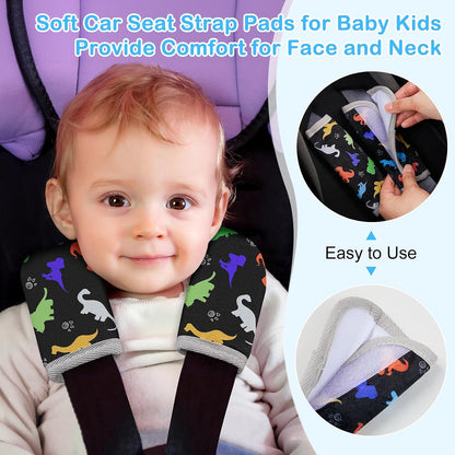 Seat Belt Cover Pad for Baby, Soft Seatbelt Cushion Covers for Kids 2Pcs Car Seat Strap Shoulder Pads for All Car Seats, Stroller, High Chair,Blue Dinosaur