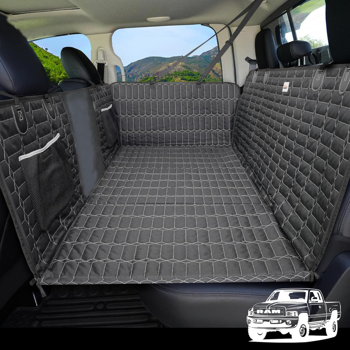 Reliadura SUV Cargo Liner for Dogs, Waterproof Dog Trunk Cover with Bumper Flap Protector, Pet Cargo Mat for SUVs Sedans Vans, Non-Slip Scratchproof Dog Seat Cover, Large Size Universal Fit