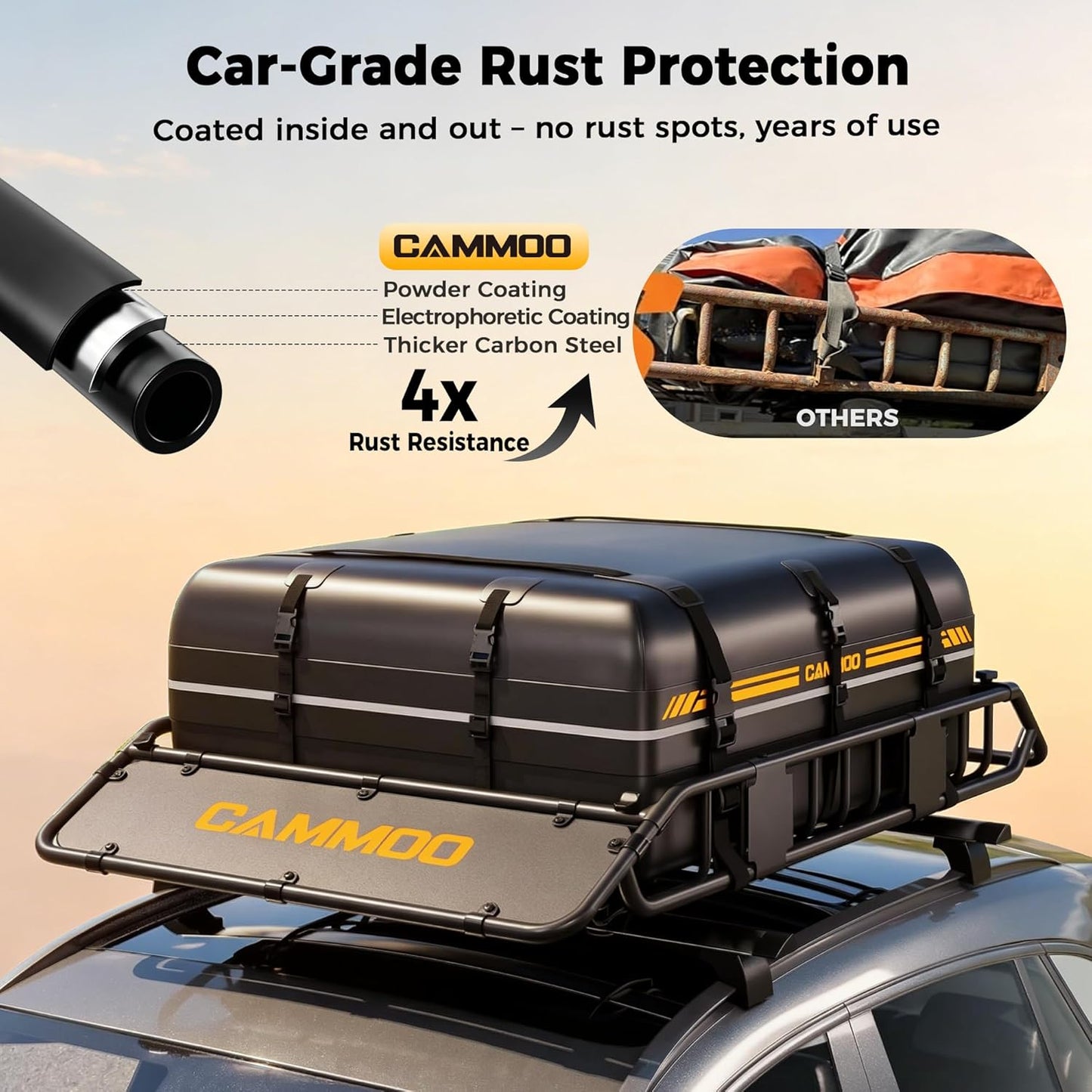 CAMMOO 54"x34" Roof Rack Basket, Removable Fairing & Support Bars for Kayaks/Long Gear, 15 Cu.Ft Waterproof Soft Bag+Lock+Net+Strap–200Lbs Capacity Rooftop Cargo Carrier for SUV Truck Camping