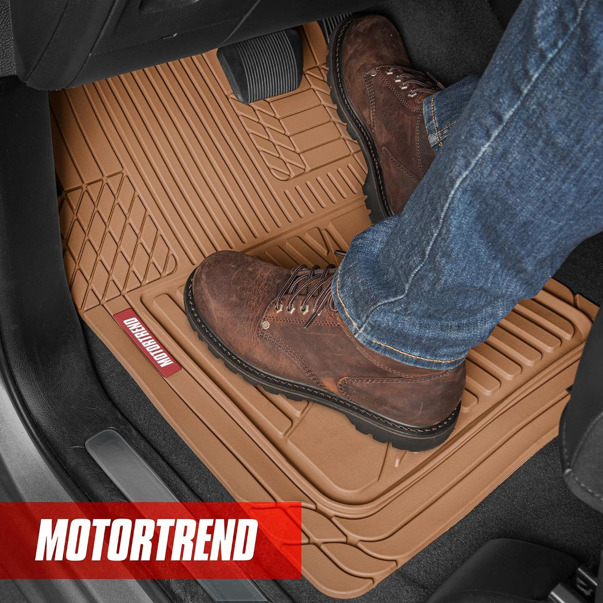 Motor Trend FlexTough Advanced Heavy Duty Black Rubber Car Floor Mats & Cargo Liner for SUV & Car Full Set - Universal Trim to Fit All Weather Automotive Floor Mat & Cargo Liners for SUV, Car, & Van
