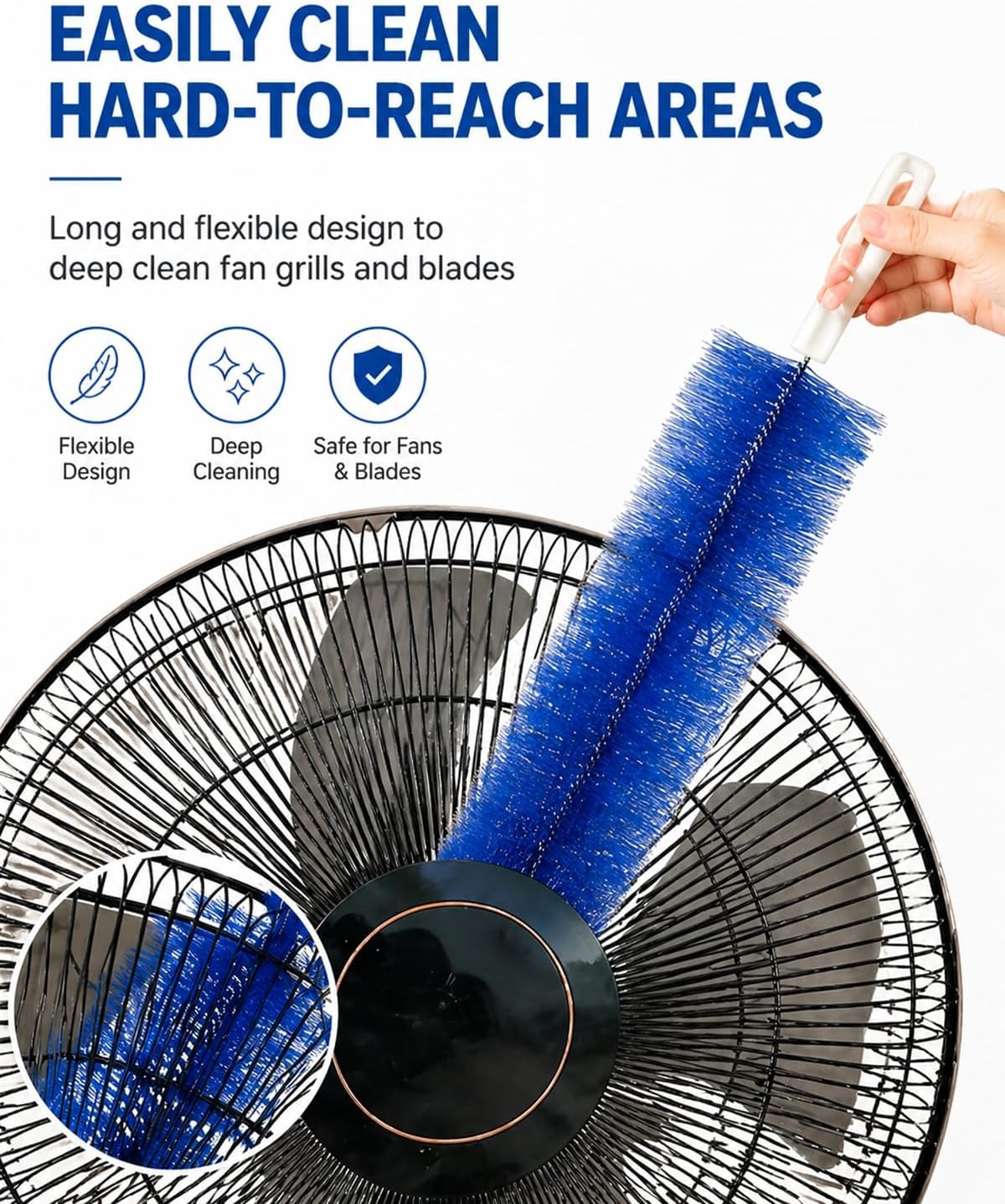 2 Pcs Zylphion Fan Cleaning Brush, Bendable Fan Cleaner Flexible Small Space Crevice Cleaning Tool Duster for Box Fan, Floor Fan, Stand Up Fan, Air Vent, Heater Vent