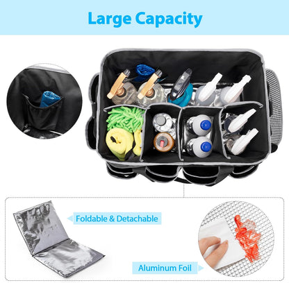 HODRANT Extra-Large Wearable Cleaning Caddy, Organizer Bag for Products, Housekeeper Tote With Pad, Handle & Divider, Car Wash Tools Bag for Detailing Supplies, Gray Edge