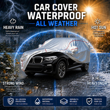 Car Cover for Sedan, Waterproof All Weather Heavy Duty, 360° Underbody Wrap Windproof Design, Quick Install Outdoor Vehicle Cover, Fits 186-193 in