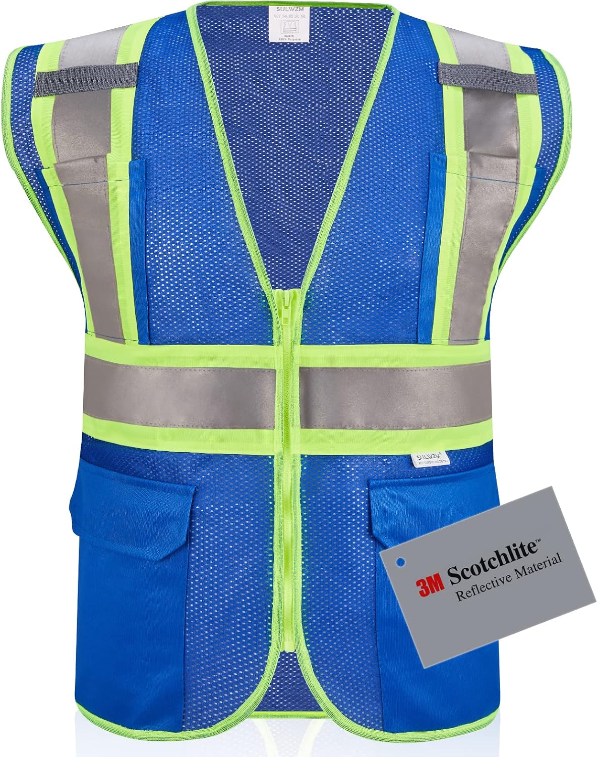High Visibility Reflective Safety Vest with Zipper and Pockets Orange,M