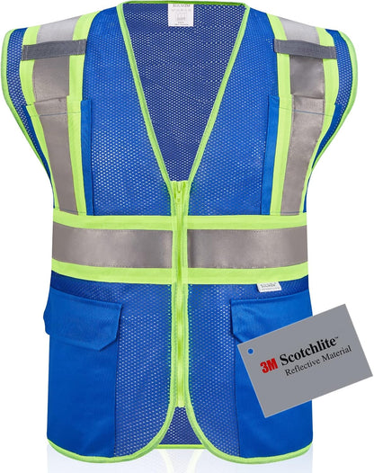 High Visibility Reflective Safety Vest with Zipper and Pockets Orange,M