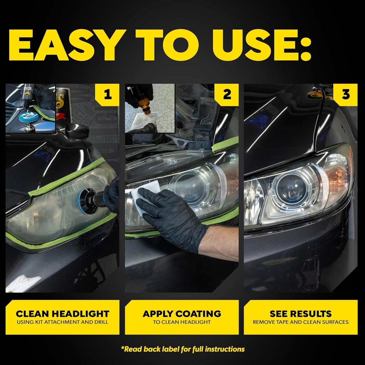 Meguiar's Heavy Duty Headlight Kit,This Headlight Restoration Kit Includes Headlight Cleaner, Ceramic Protection, Drill Backing Plate, Pads, & Towelettes, 18 Plus Months of Protection, Car Care Kit
